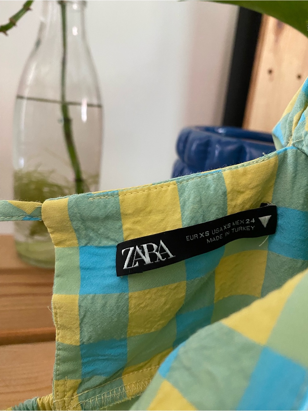 Zara Blue Yellow Gingham Plaid Seersucker Midi Maxi Dress XS - Picture 13 of 16